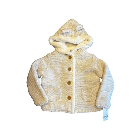 Carters baby Sherpa Lined hooded gray neutral toned cardigan jacket 24 months - Picture 2 of 6